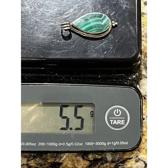 VTG 925 Sterling Nepal Silver Dark Green Malachite Stone Teardrop Pendant 5.5g - Picture 9 of 9